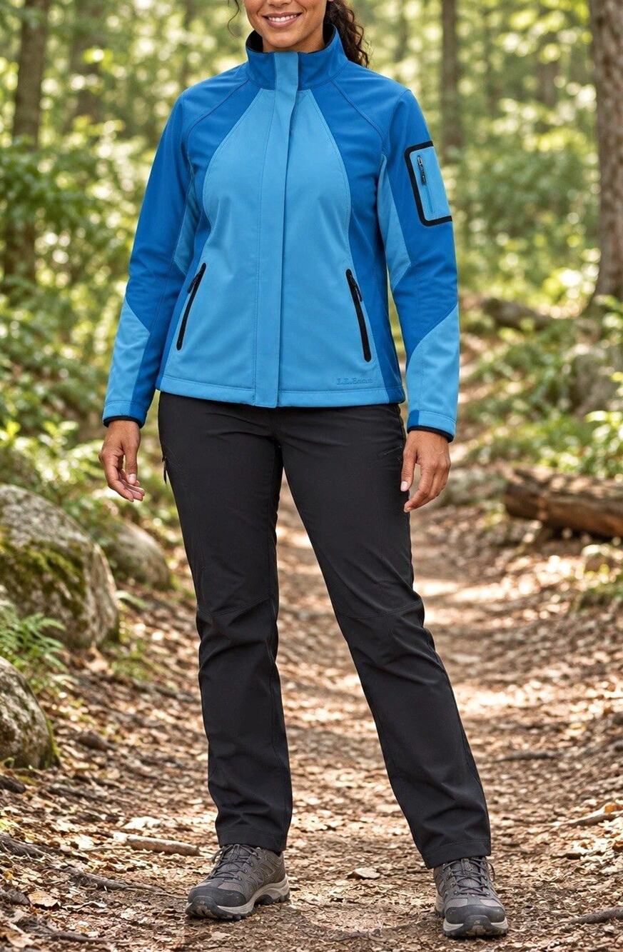 L.L.Bean Softshell Jacket Womens Large Blue Colorblock Fleece Lined 0AKM5
